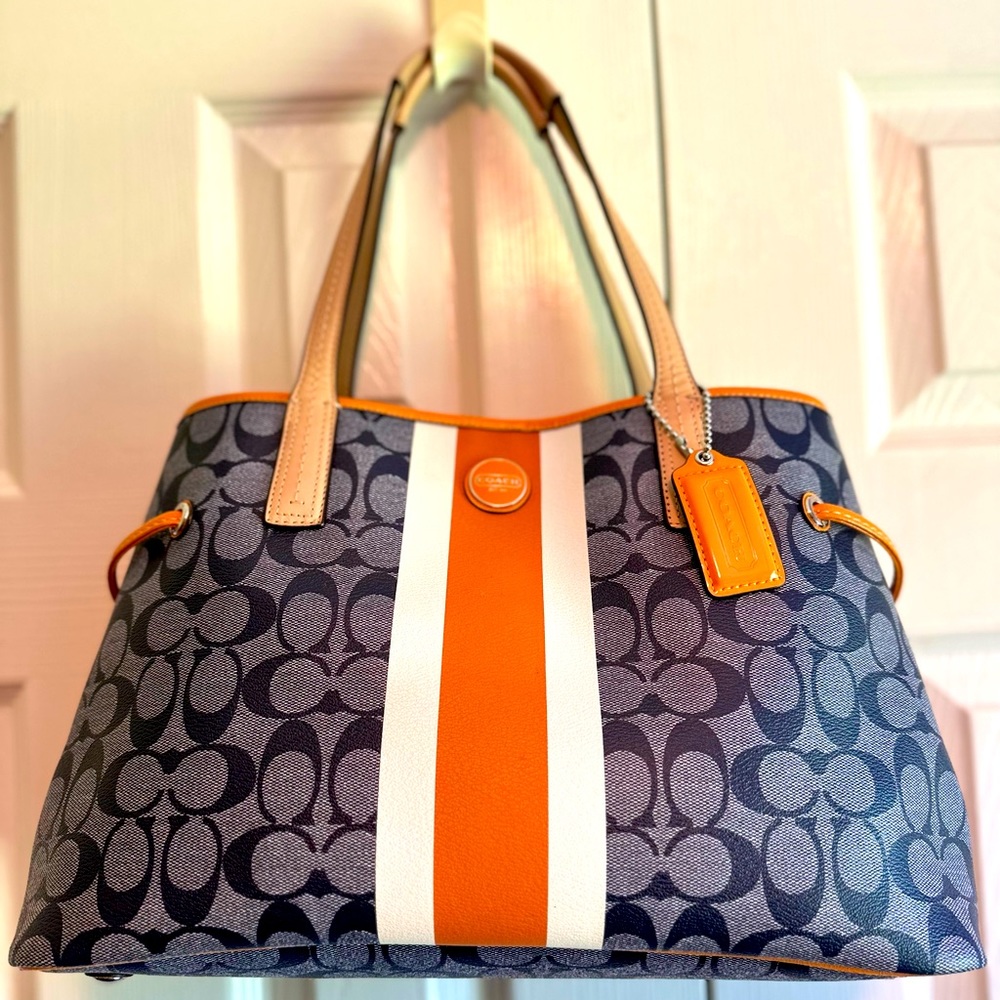 Coach Orange Stripe Signature Canvas & Leather Caryall E1381-F22908